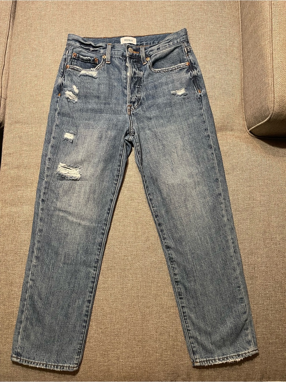 PISTOLA Kee High Rise Straight Leg Distressed Jeans Button Fly Size 27